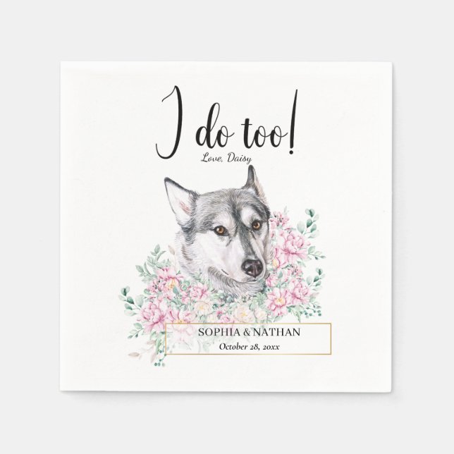 Husky Dog Wedding Cocktail Napkins (Front)