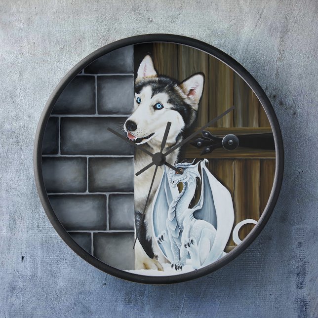 Husky Dog White Dragon Adventure Clock (Creator Uploaded)