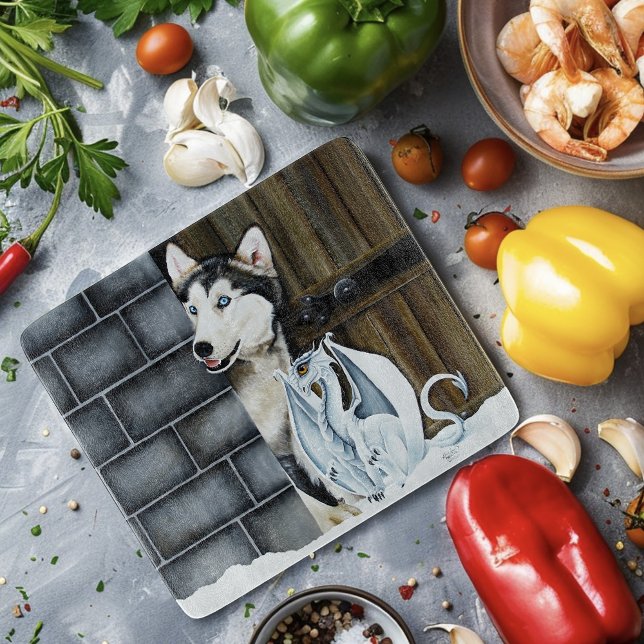Husky Dog White Dragon Adventure Cutting Board (Creator Uploaded)