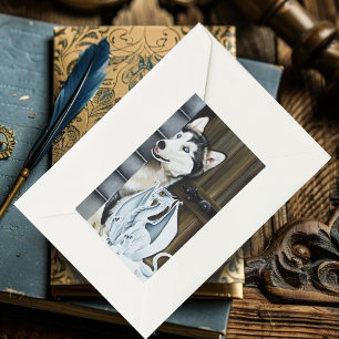 Husky Dog White Dragon Adventure Rectangular Sticker