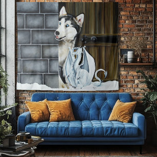Husky Dog White Dragon Adventure Tapestry