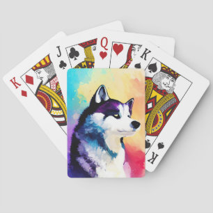 Husky Dog Wild Nature Animal Color Art Painting Playing Cards