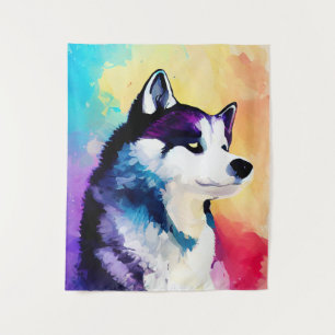 Husky Dog Wild Nature Animal Color Art Painting Tapestry
