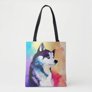 Husky Dog Wild Nature Animal Color Art Painting Tote Bag