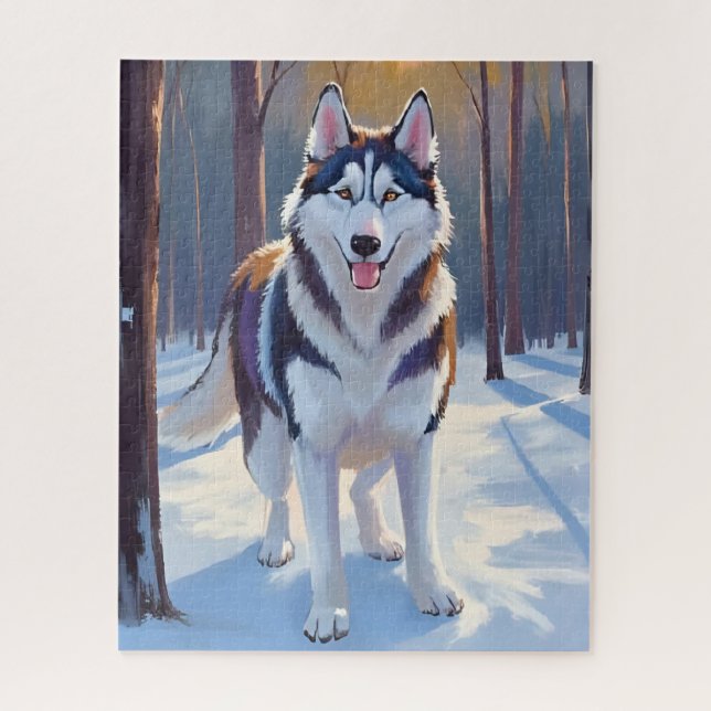 Husky | Dog Winter Watercolor Pet Painting Jigsaw Puzzle (Vertical)