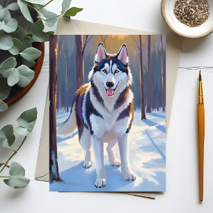 Husky   Dog Winter Watercolor Pet Painting Postcard