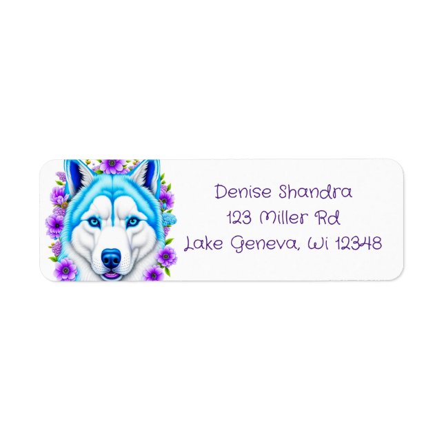Husky Dog with Blue Eyes and Flowers   (Front)