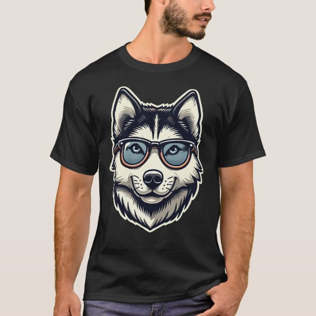Husky Dog With Glasses Pop Art Style T-Shirt (Front)