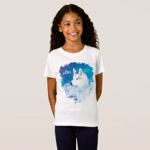 Husky dog with mountains and northern lights  T-Shirt