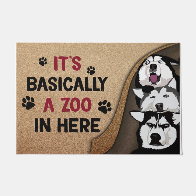 Husky Dogs Mat, It's Basically A Zoo In Here Doormat (Front)
