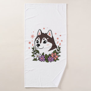 Husky Flowers Dog Lover Malamute Bath Towel