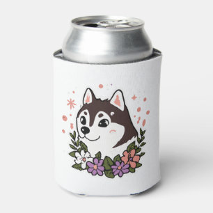 Husky Flowers Dog Lover Malamute Can Cooler