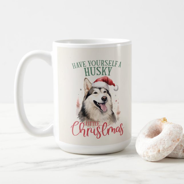 Husky Funny Dog Pun Christmas Coffee Mug (With Donut)