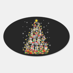 Husky   Funny Siberian Husky Santa Hat Christmas Oval Sticker