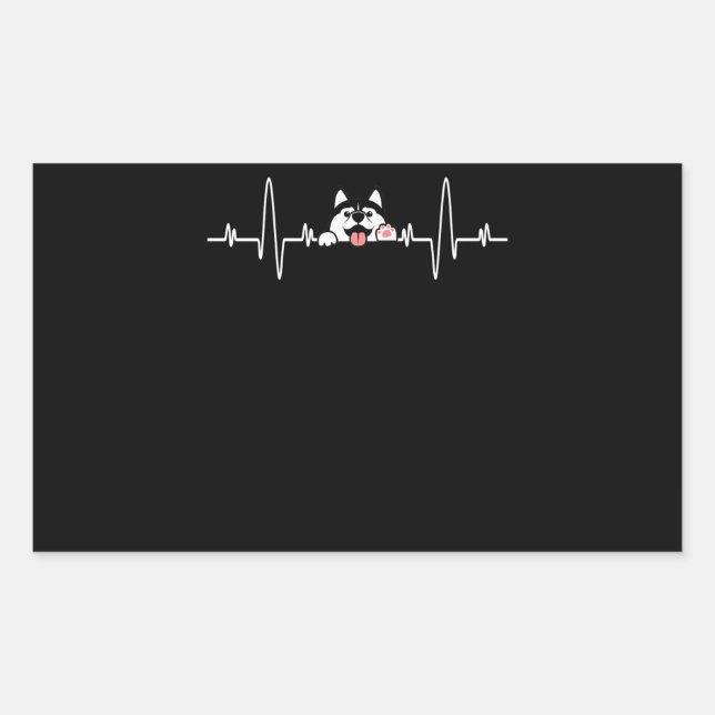 Husky Gift | Cool Siberian Husky Heartbeat Rectangular Sticker (Front)