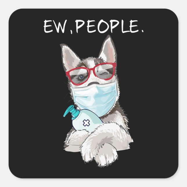 Husky Gift | Husky Dog Wearing A Face Mask Square Sticker (Front)