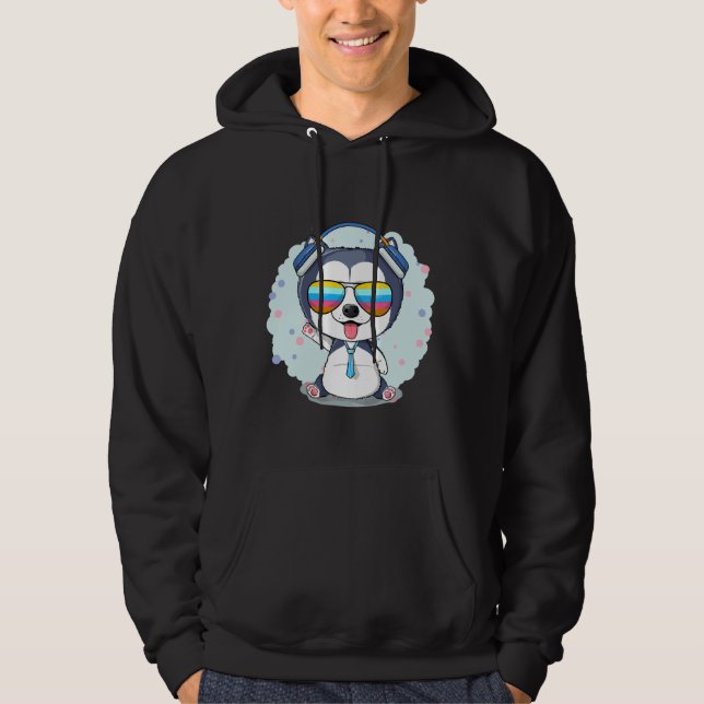Husky Glasses Boy Style Hoodie (Front)