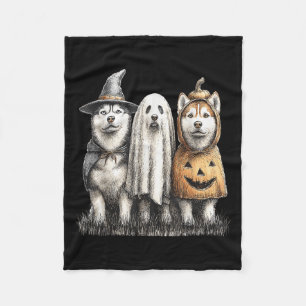Husky Halloween Ghost Pumpkin Fleece Blanket