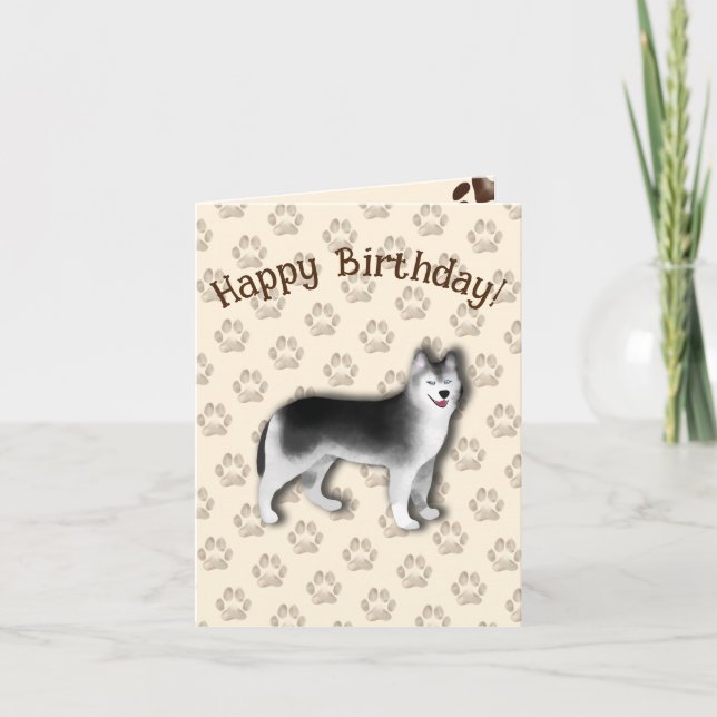 Husky Happy Birthday dog footprint Editable Thank You Card (Front)