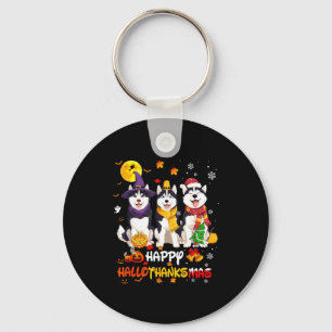 Husky Happy Hallothanksmas Dog Lover Christmas Key Ring