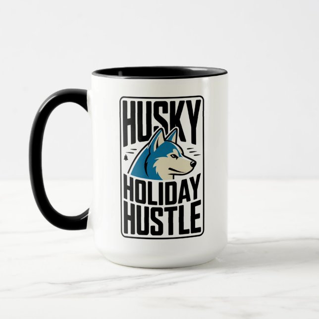 Husky Holiday Hustle Badge Mug (Left)