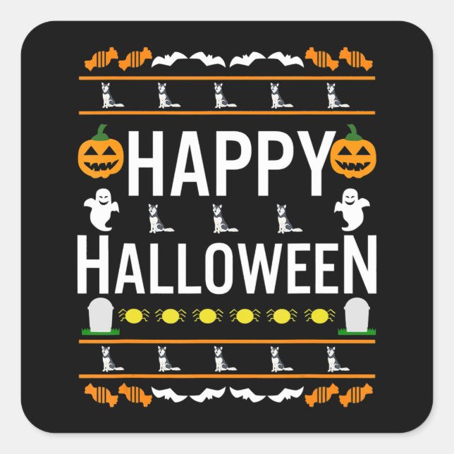 Husky | Husky Black Halloween Lazy Ugly Costume Square Sticker (Front)