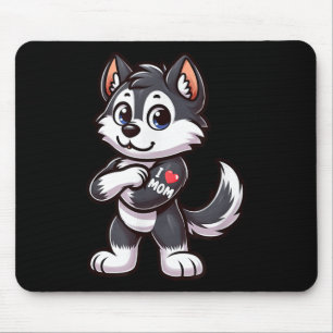 Husky I Love Mum Funny Dog Tattoo Mouse Pad