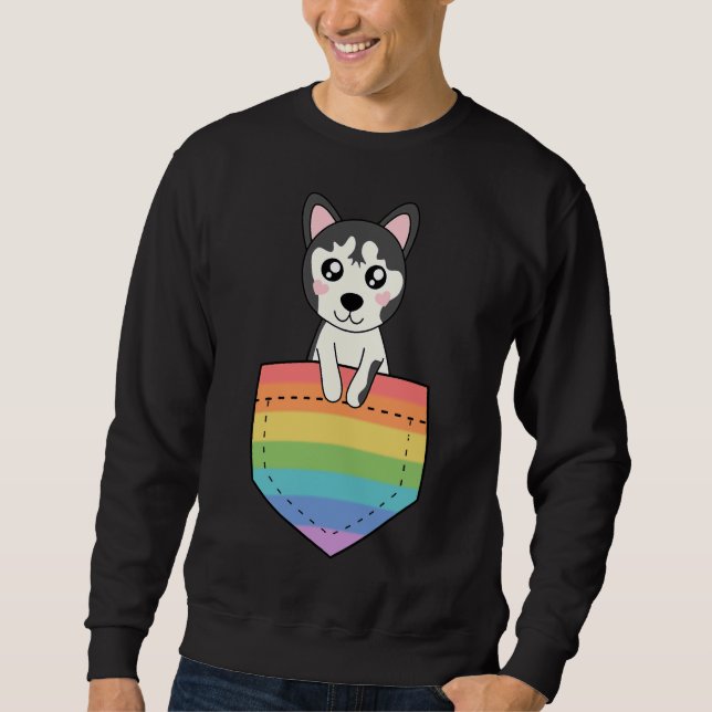Husky In Pocket Rainbow Sweatshirt (Front)