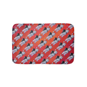 Husky in Santa Hat On Red Bath Mat