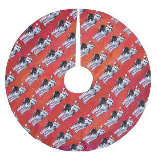 Husky in Santa Hat On Red Brushed Polyester Tree Skirt