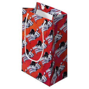 Husky in Santa Hat On Red Small Gift Bag