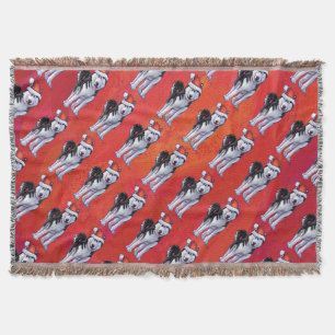 Husky in Santa Hat On Red Throw Blanket