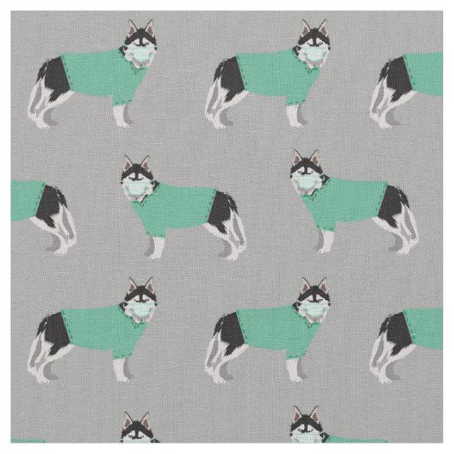 Husky in scrubs dog nurse grey fabric (Close Up)
