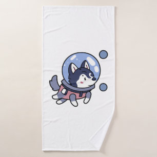 Husky In Space Puppy Dog Lover Retro Bath Towel