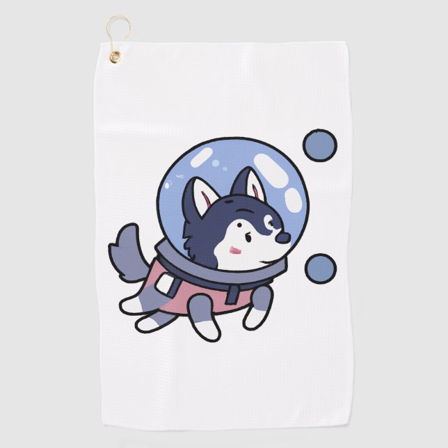 Husky In Space Puppy Dog Lover Retro Golf Towel (Front)