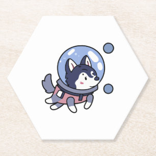 Husky In Space Puppy Dog Lover Retro Paper Coaster