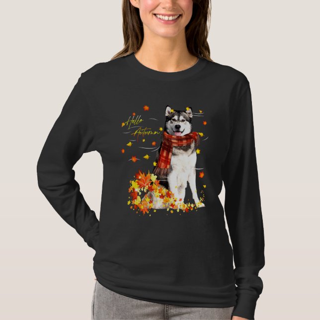Husky Leaf Fall Hello Autumn For Dog  Thanksgiving T-Shirt (Front)