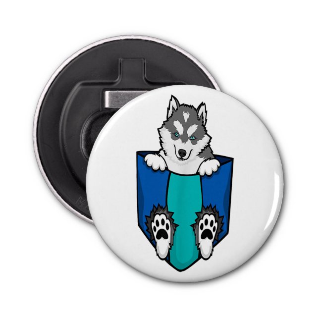 Husky Lover Button Bottle Opener with Magnet (Front)