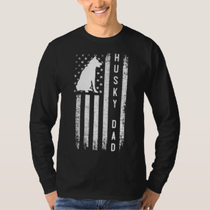 Husky Lover Gift Siberian Husky Dad American Flag T-Shirt