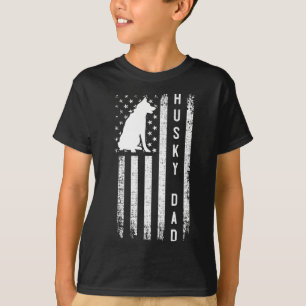 Husky Lover Gift Siberian Husky Dad American Flag  T-Shirt