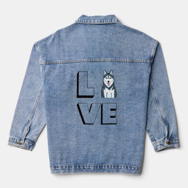 Husky Mama I Love My Siberian Husky Love  Denim Jacket (Back)