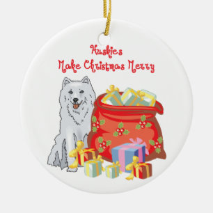 Husky Merry Christmas Ceramic Tree Decoration