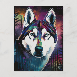 Husky Modern Abstract Dog Painting Art Postcard