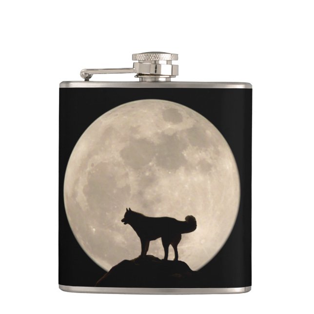 Husky Moon Flask Custom Siberian Husky Drink Flask (Front)