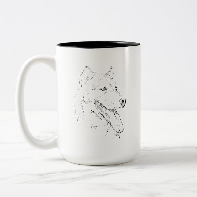 Husky Mug – Hand Drawn Ink Dog Coffee Mug (Left)