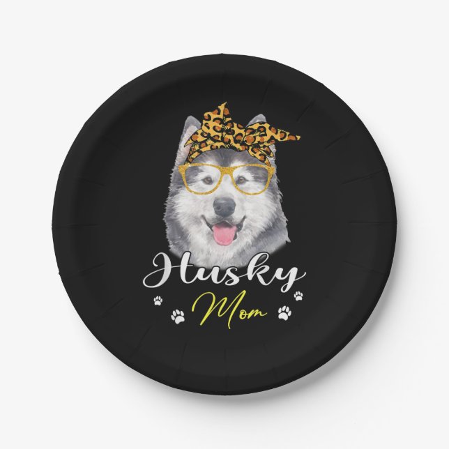 Husky Mum | Leopard Print Dog Lovers Gift Paper Plate (Front)