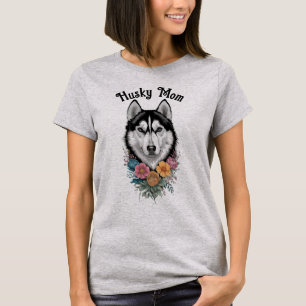 Husky Mum Typography & Flowers, Dog Lover, Pet T-Shirt