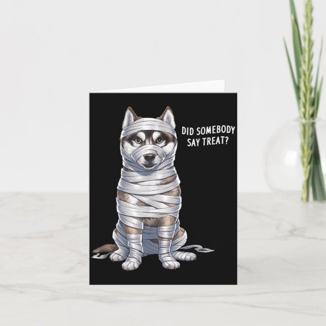 Husky Mummy Halloween Dog Card (Front)