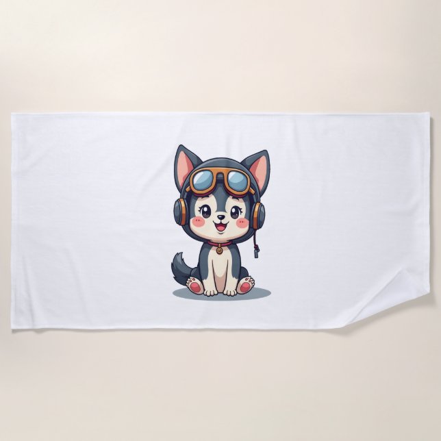 Husky Pilot Dog Lover Malamute Beach Towel (Front)
