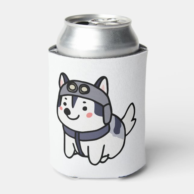 Husky Pilot Dog Lover Malamute Can Cooler (Can Front)